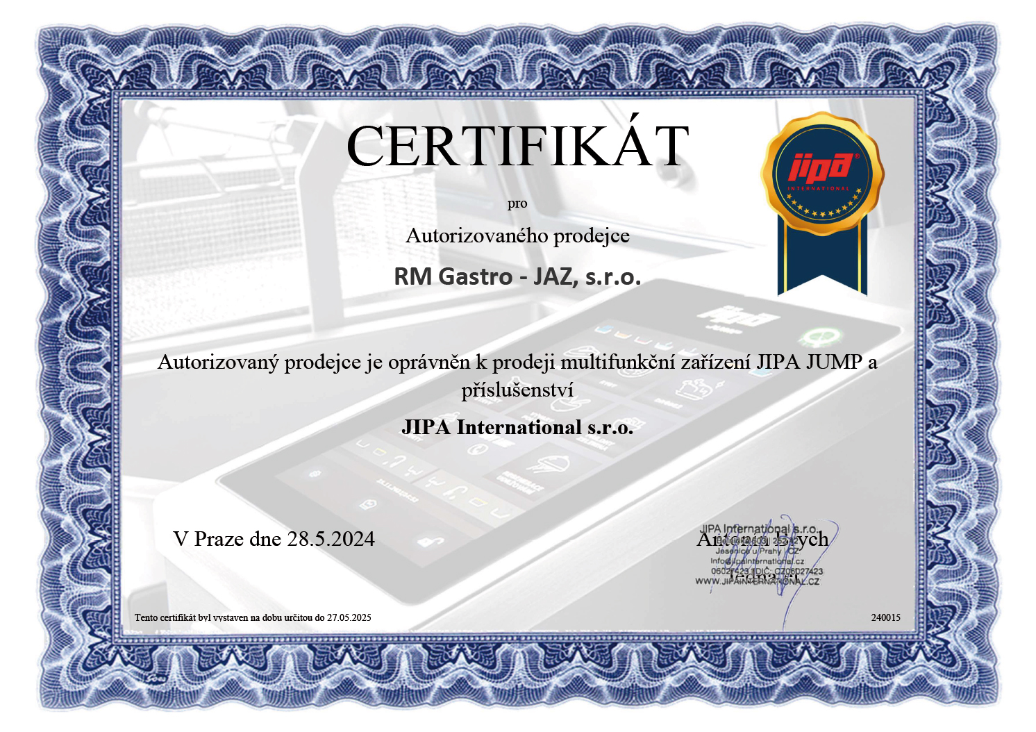 Certifikt JIPA pre obchod